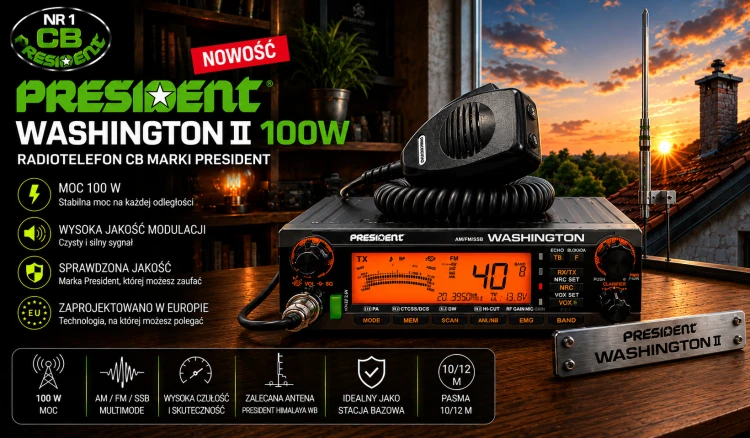 PRESIDENT WASHINGTON radiotelefon amatorski AM/FM/USB/LSB 100W rozblokowany