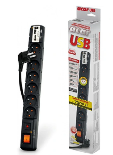 Listwa zasilająca przedłużacz ACAR USB 1,5M CZARNA FILTR