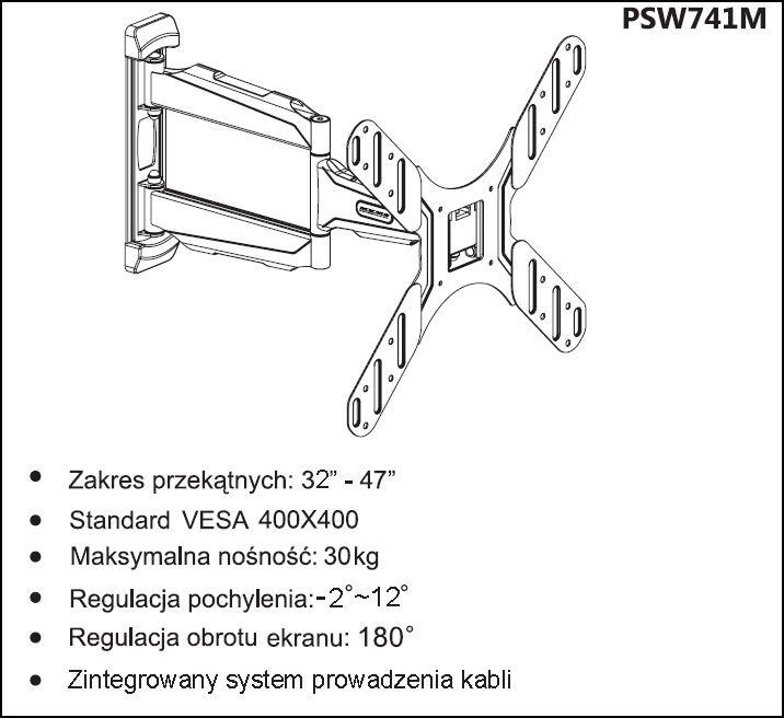 Uchwyt LCD/LED 32-47 VESA 400x400 ramię 52cm PSW741